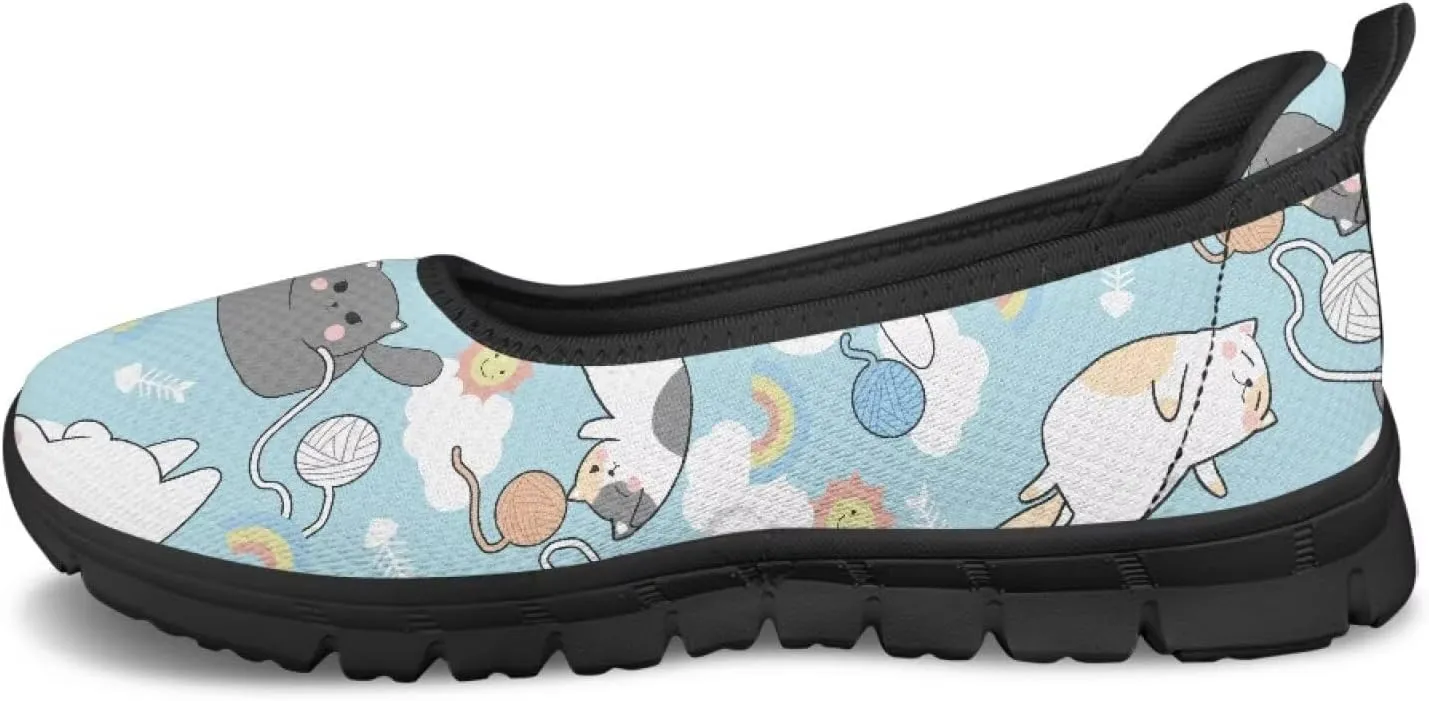 Women's Animals Slip On Sneakers Breathable Mesh Flats Shoes Lightweight Casual Walking Shoes for Shopping & Leisure Black Sole Size 6-11