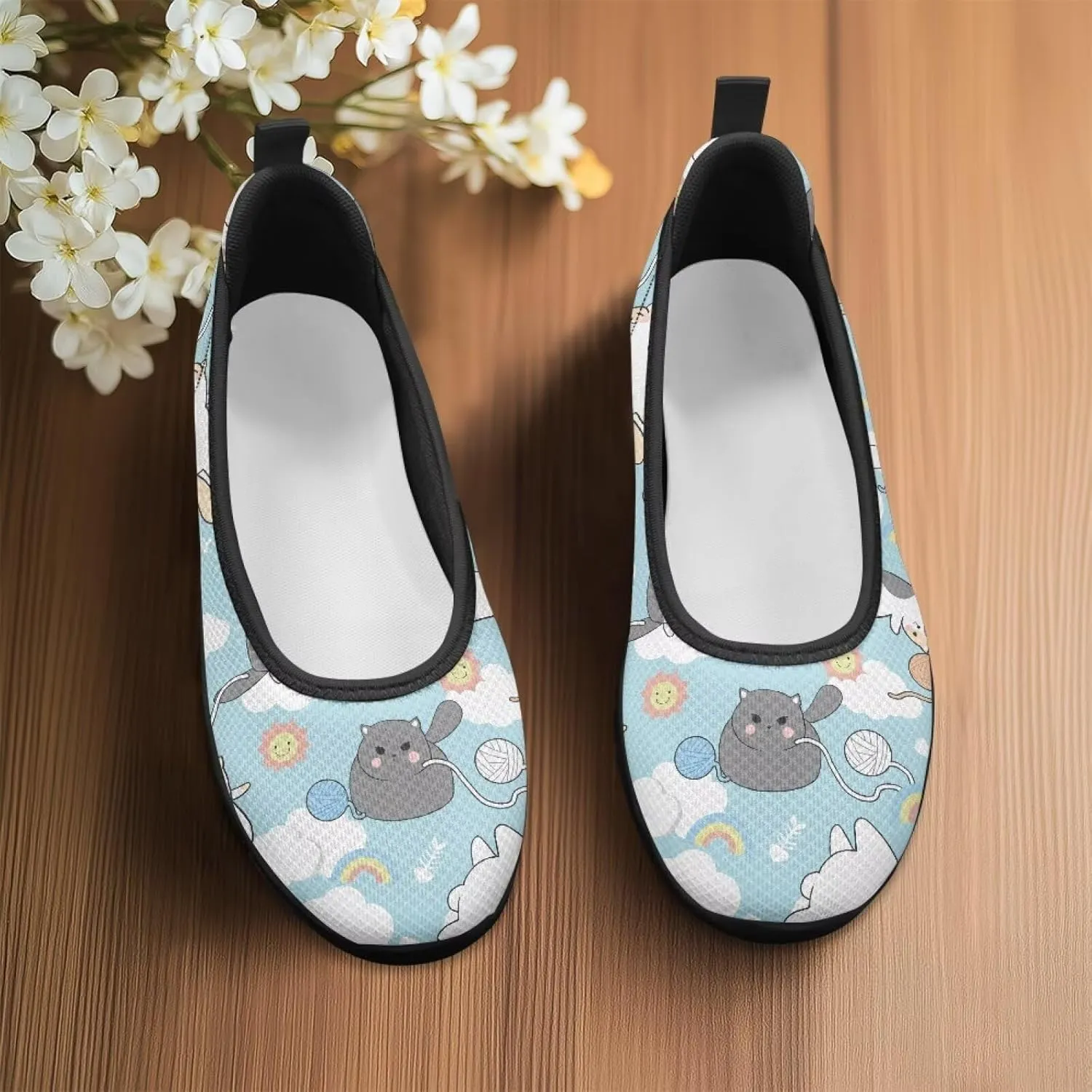 Women's Animals Slip On Sneakers Breathable Mesh Flats Shoes Lightweight Casual Walking Shoes for Shopping & Leisure Black Sole Size 6-11