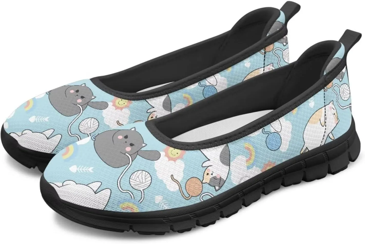 Women's Animals Slip On Sneakers Breathable Mesh Flats Shoes Lightweight Casual Walking Shoes for Shopping & Leisure Black Sole Size 6-11