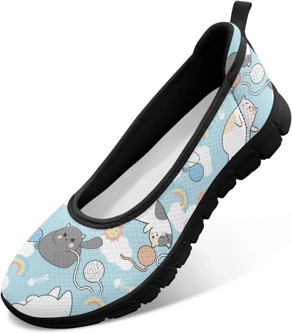 Women's Animals Slip On Sneakers Breathable Mesh Flats Shoes Lightweight Casual Walking Shoes for Shopping & Leisure Black Sole Size 6-11