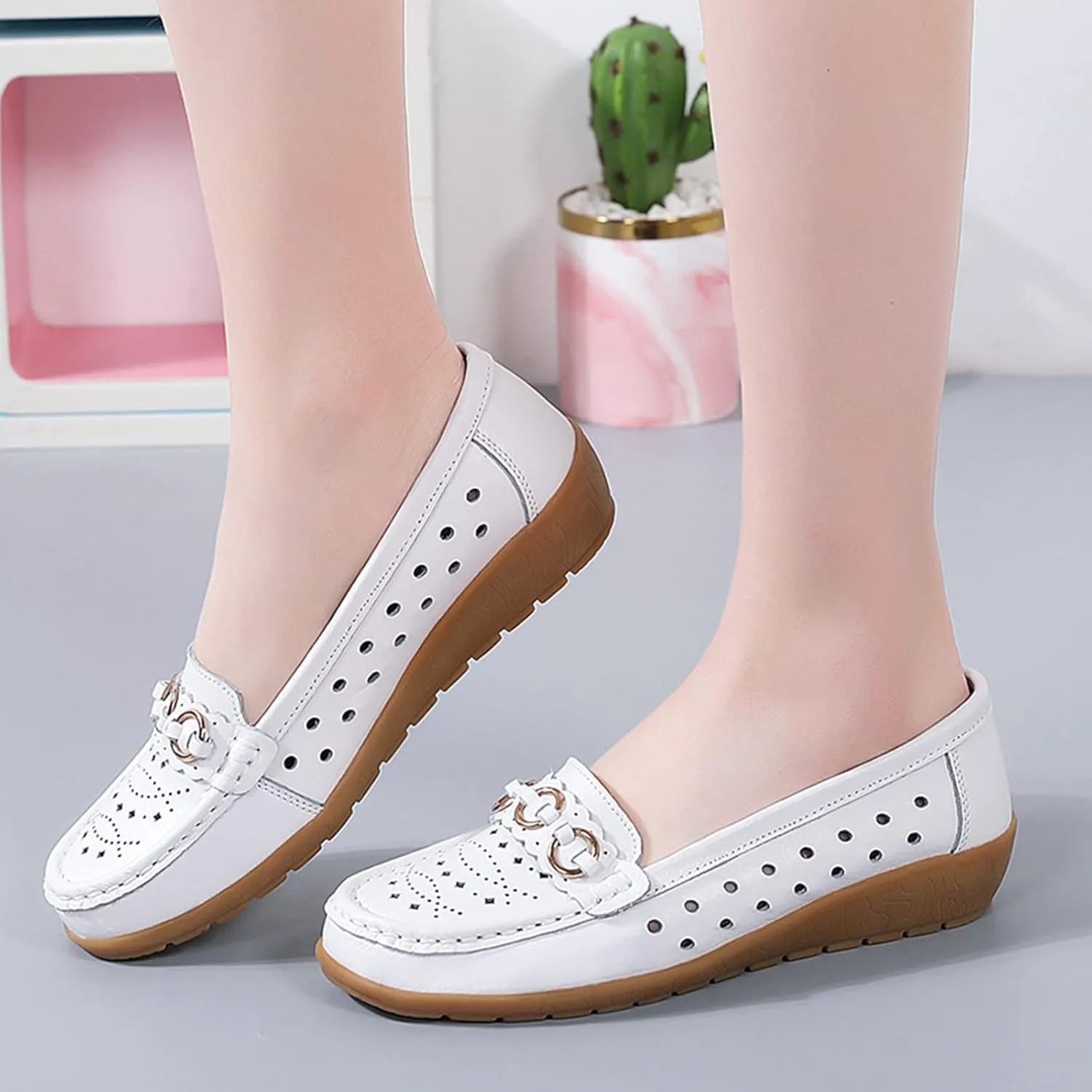 Women's Ballet Flats Womens Walking Flat Loafer Slip On Leather Loafer Comfortable Flat Comfy Casual Ballerina Shoes