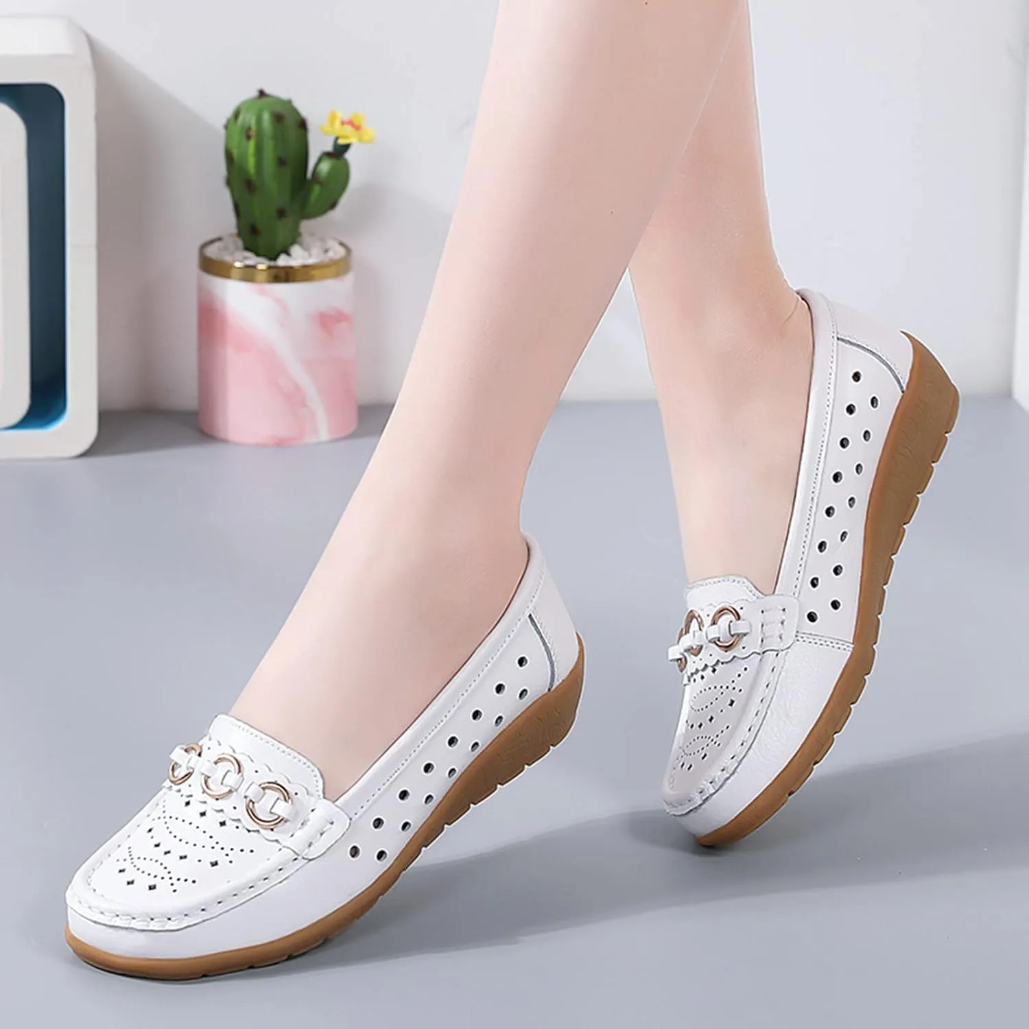 Women's Ballet Flats Womens Walking Flat Loafer Slip On Leather Loafer Comfortable Flat Comfy Casual Ballerina Shoes
