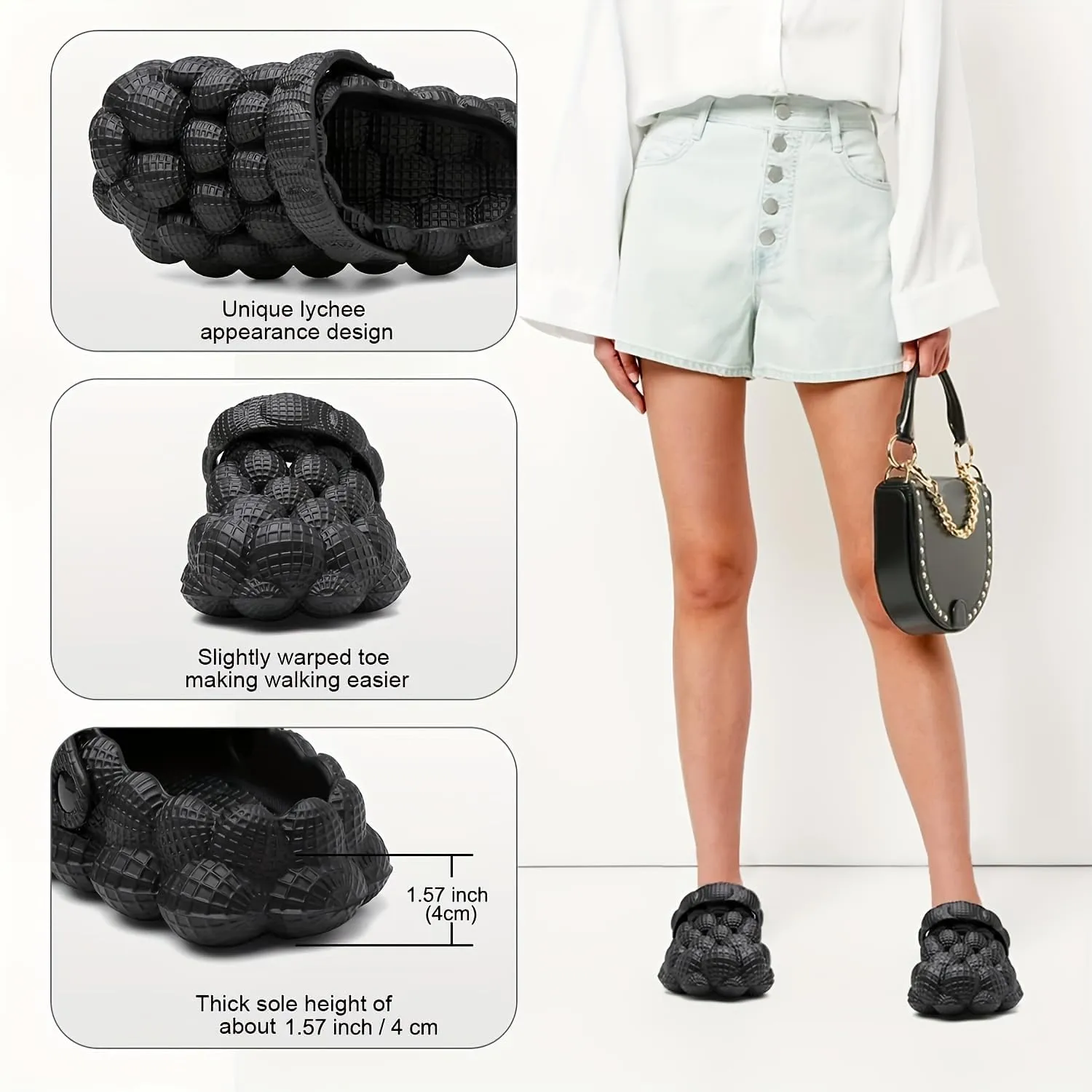 Women's Closed Toe Bubble Slippers, Round Toe Solid Color Soft Sole Breathable Clogs, Women's Indoor & Outdoor Flat Shoes