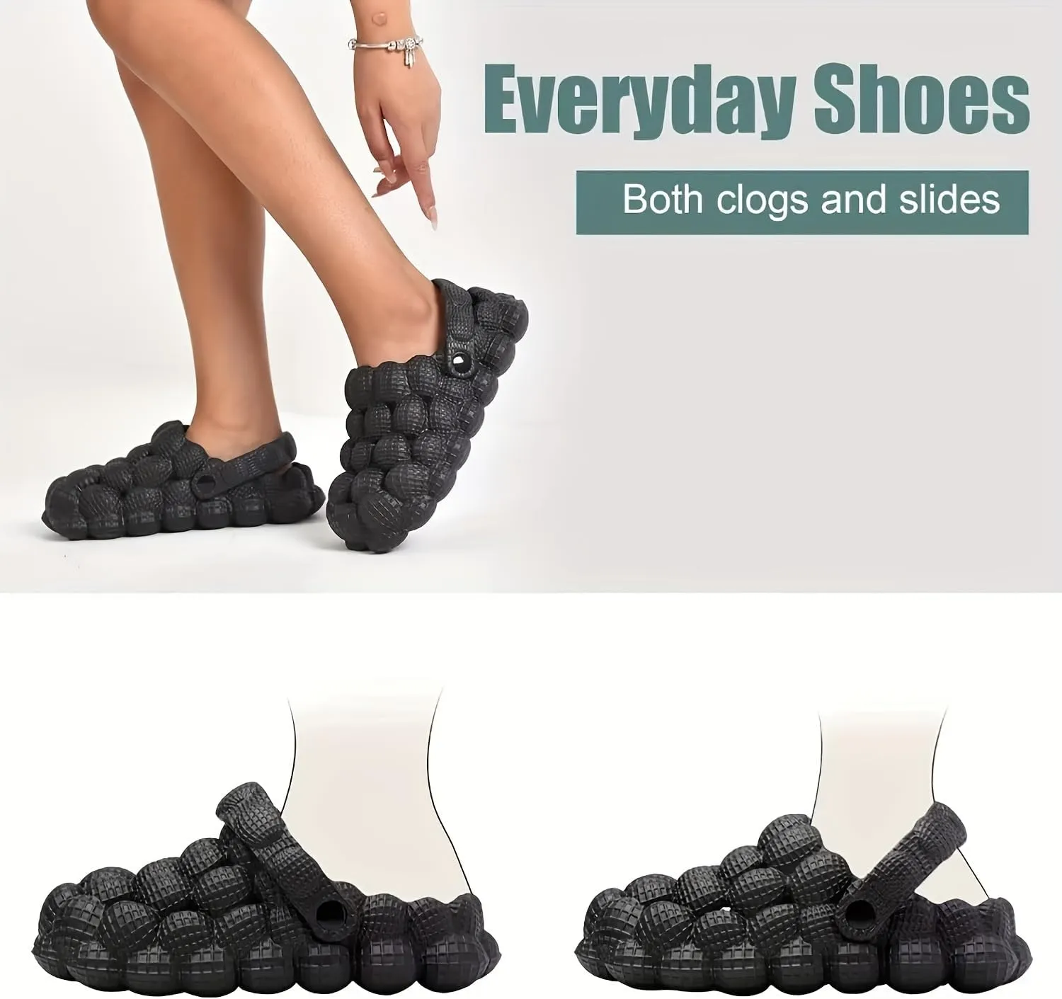 Women's Closed Toe Bubble Slippers, Round Toe Solid Color Soft Sole Breathable Clogs, Women's Indoor & Outdoor Flat Shoes