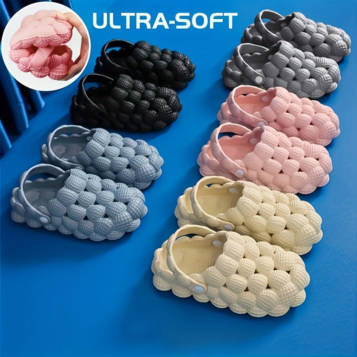 Women's Closed Toe Bubble Slippers, Round Toe Solid Color Soft Sole Breathable Clogs, Women's Indoor & Outdoor Flat Shoes