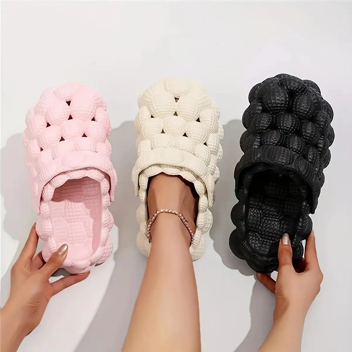 Women's Closed Toe Bubble Slippers, Round Toe Solid Color Soft Sole Breathable Clogs, Women's Indoor & Outdoor Flat Shoes