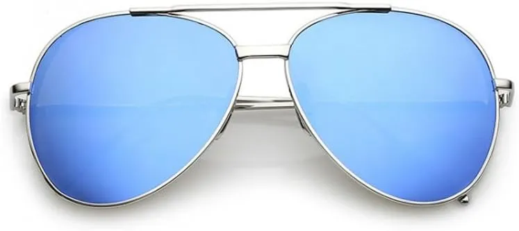 Women's Fame Mirrored Blue Flat Lens Aviator Sunglasses, Silver