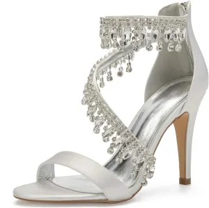 Women's Formal Wedding Sandals for Women High Stilettos for Bride Rhinestones Open Toe Heels Strappy Bridal Shoes