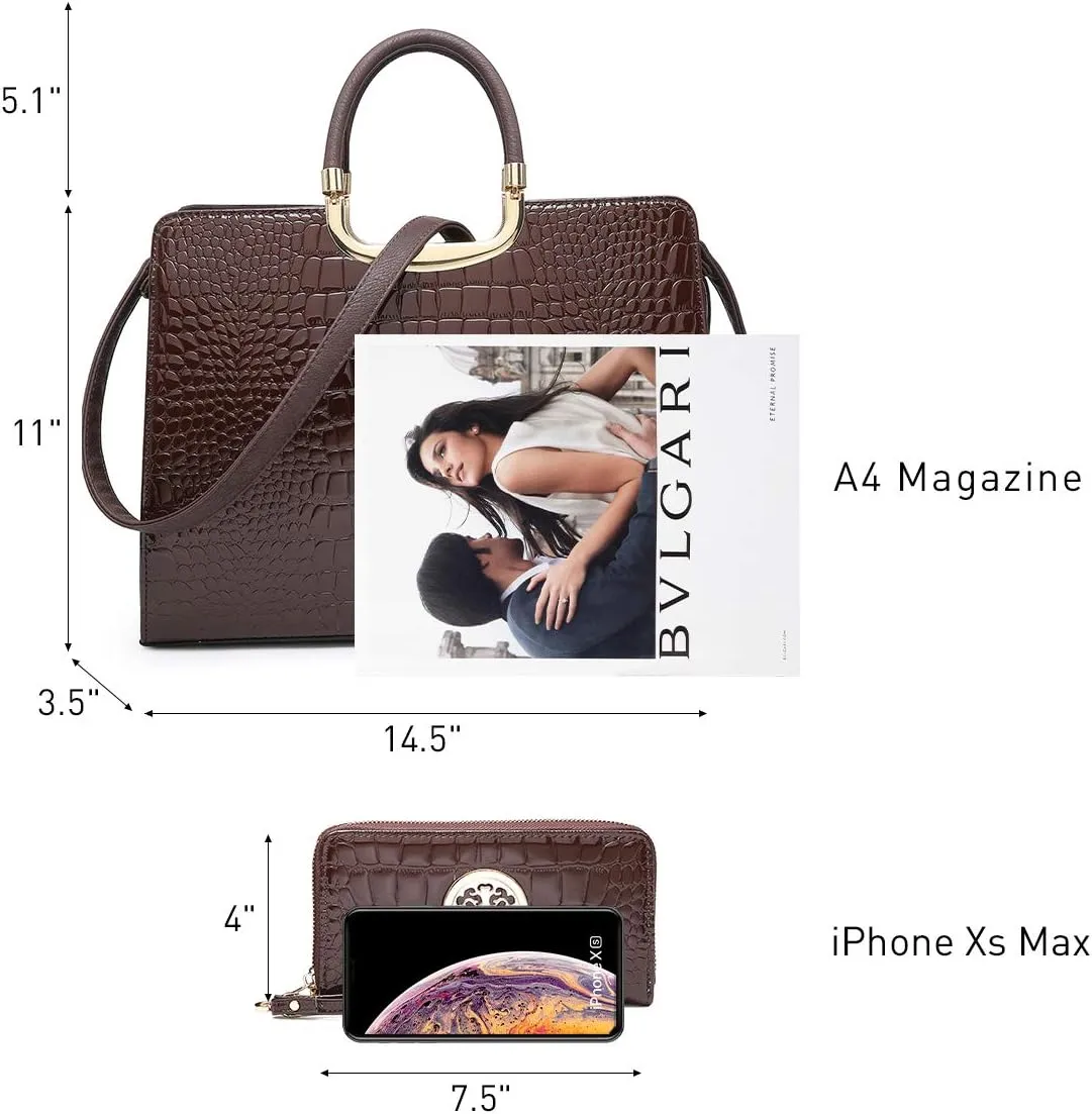 Womens Handbag Top Handle Shoulder Bag Tote Satchel Purse Work Bag with Matching Wallet
