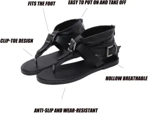 Women's High Top Clip Toe Flat Roman Sandals Back Zipper Summer Adjustable Buckle Strap Round Open Toe Fashion Thong Gladiator Beach Sandals for Party Walking Bohemian Boot Sandals