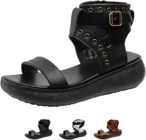 Women's Leather Bands Platform High Top Roman Sandals with Adjustable Ankle Buckle Open Toe Breathable Casual Fashion Gothic Sandals