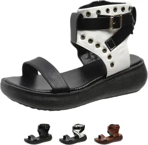 Women's Leather Bands Platform High Top Roman Sandals with Adjustable Ankle Buckle Open Toe Breathable Casual Fashion Gothic Sandals