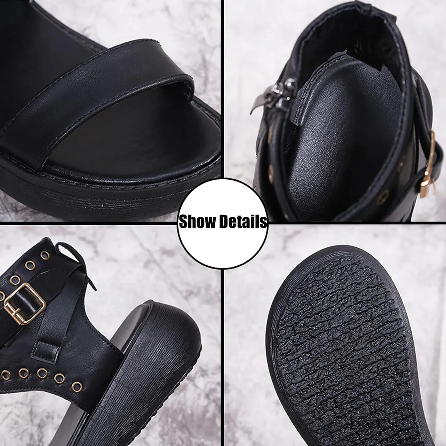 Women's Leather Bands Platform High Top Roman Sandals with Adjustable Ankle Buckle Open Toe Breathable Casual Fashion Gothic Sandals