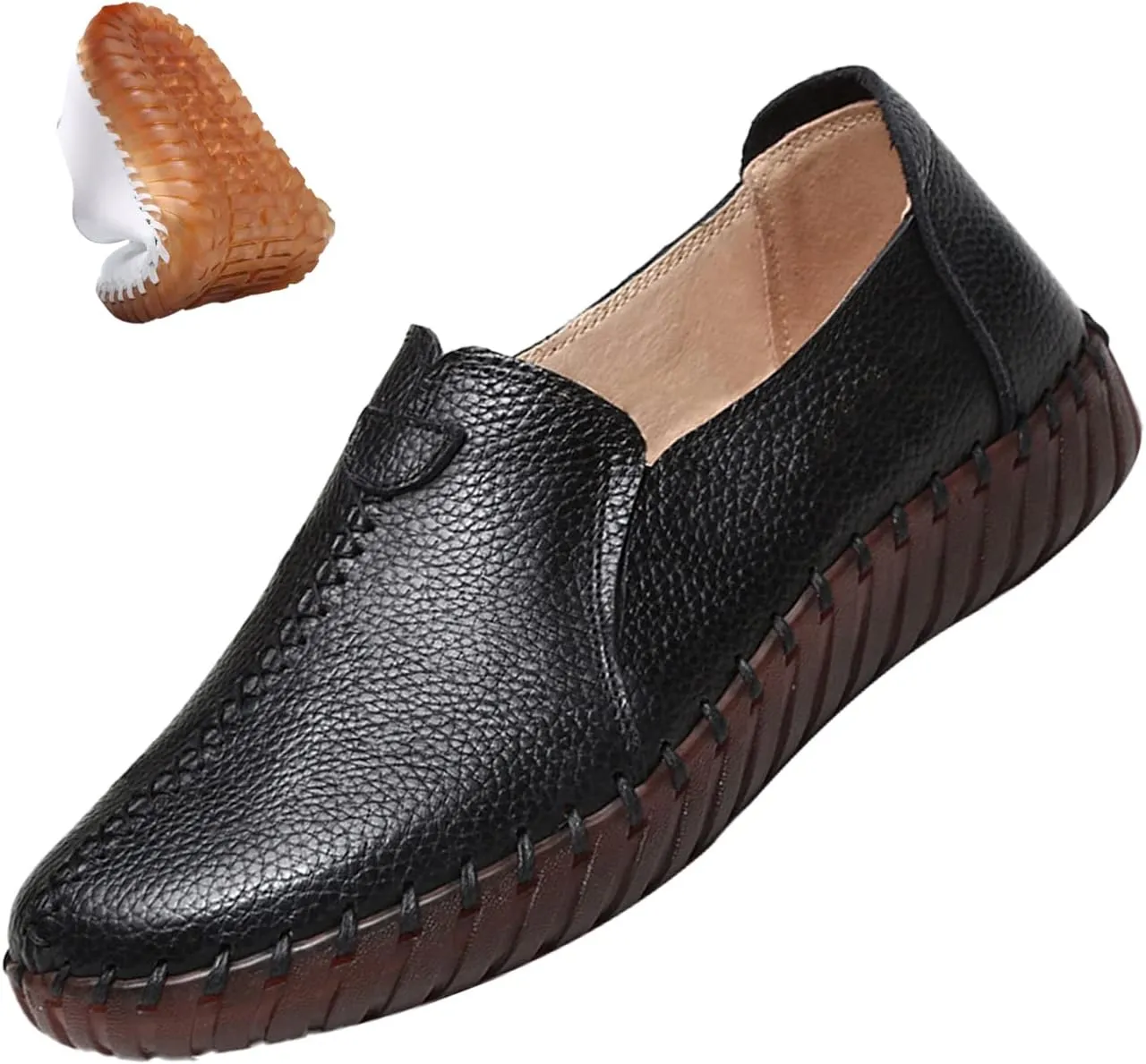 Women's Leather Casual Cutout Loafers Flat Slip-on Shoes,Handmade Stitch Comfort Breathable Oxford Softsole Walking