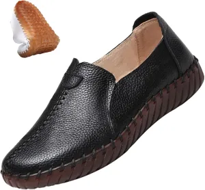 Women's Leather Casual Cutout Loafers Flat Slip-on Shoes,Handmade Stitch Comfort Breathable Oxford Softsole Walking