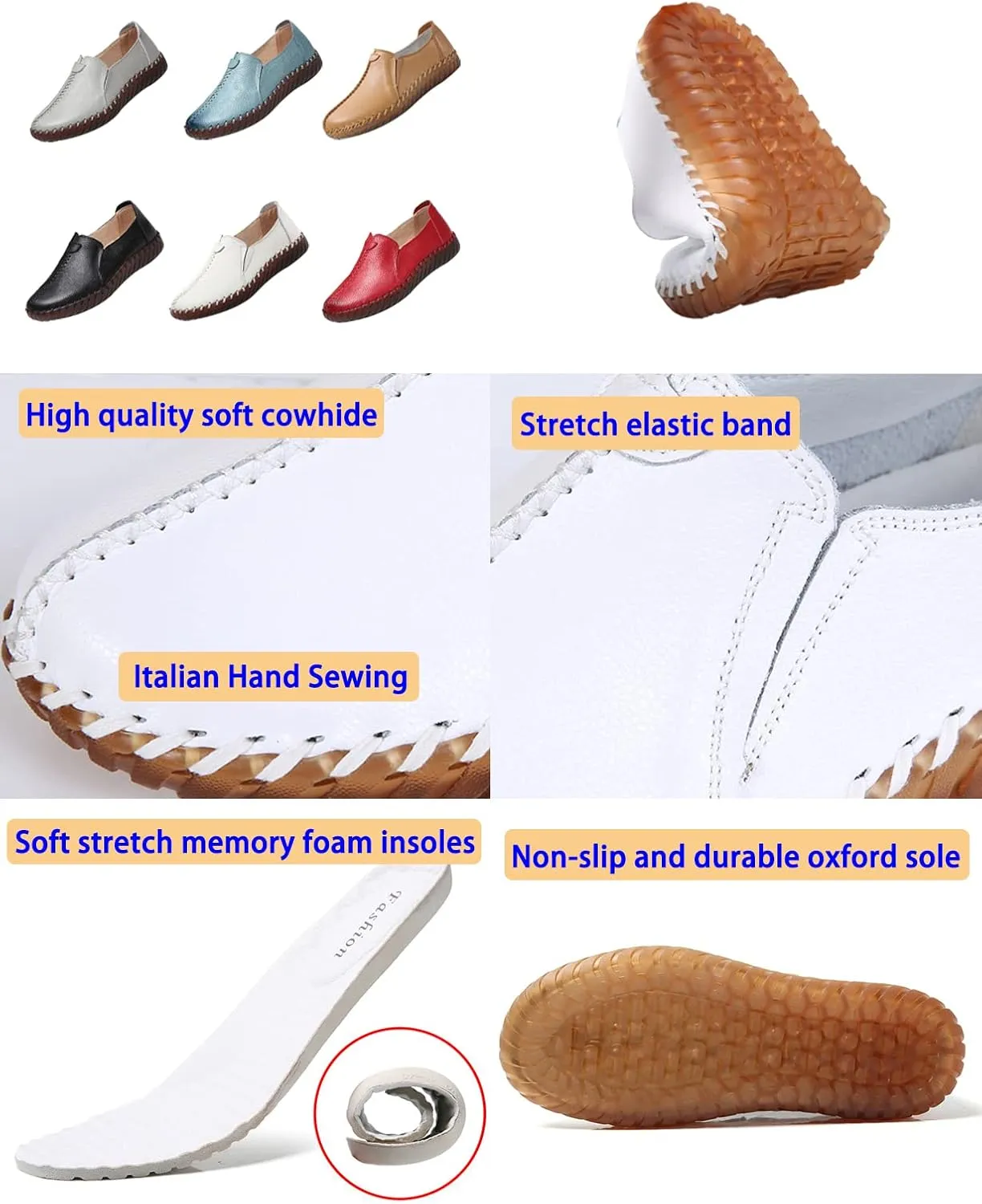 Women's Leather Casual Cutout Loafers Flat Slip-on Shoes,Handmade Stitch Comfort Breathable Oxford Softsole Walking