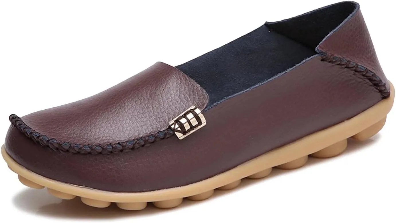 Women's Leather Casual Slipper Loafers Moccasins Driving Shoes Flat Slip On