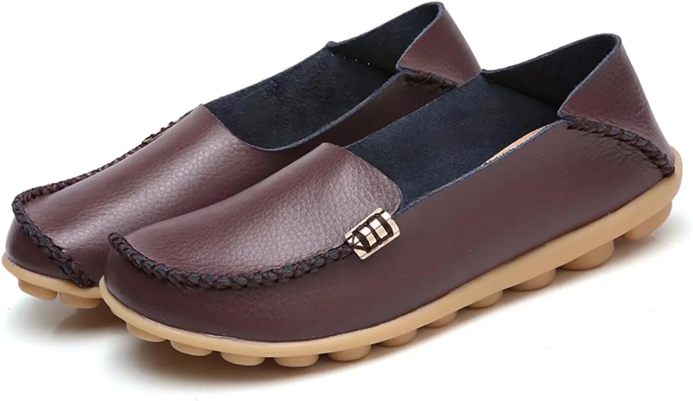 Women's Leather Casual Slipper Loafers Moccasins Driving Shoes Flat Slip On
