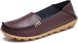 Women's Leather Casual Slipper Loafers Moccasins Driving Shoes Flat Slip On