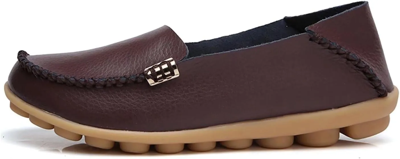 Women's Leather Casual Slipper Loafers Moccasins Driving Shoes Flat Slip On