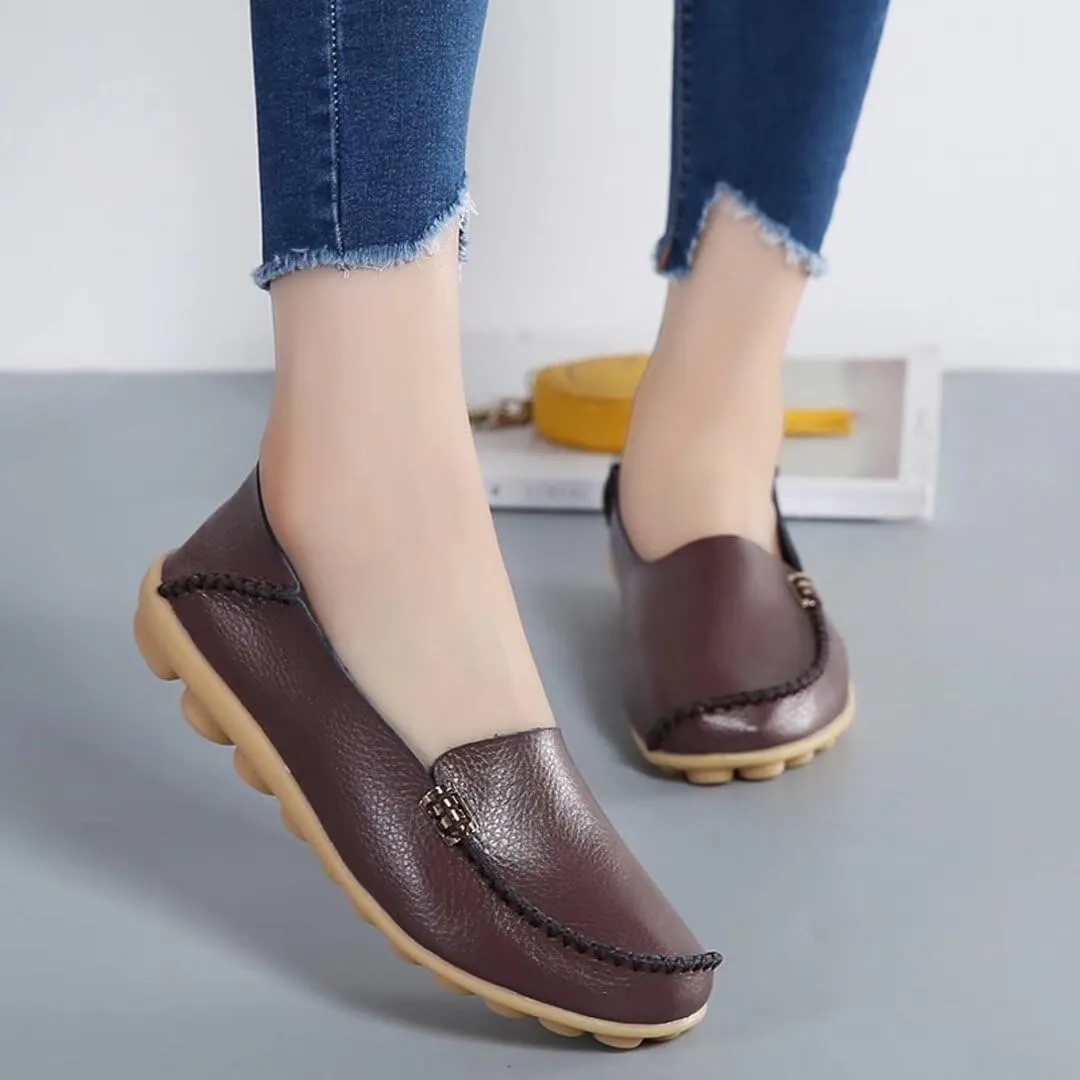 Women's Leather Casual Slipper Loafers Moccasins Driving Shoes Flat Slip On