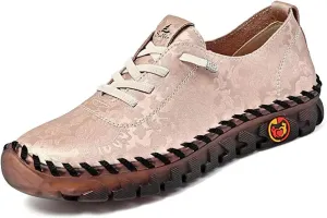 Women's Leather Soft Bottom Flat Shoes, Handmade Cowhide Loafers Breathable Non-Slip Comfort Orthopedic Walking Shoes