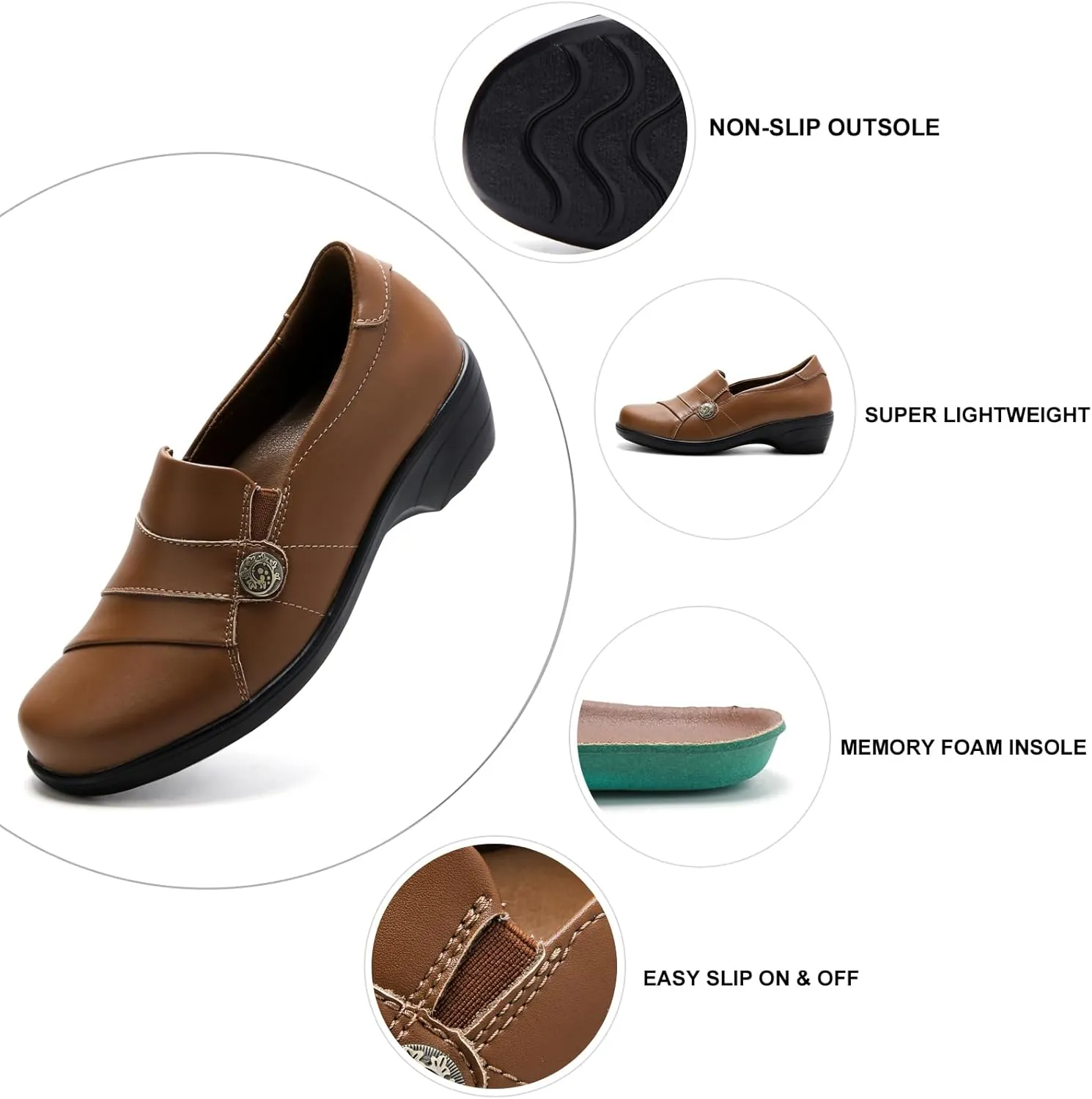 Women's Loafer Comfort Leather Slip On Dress Shoes for Office Business