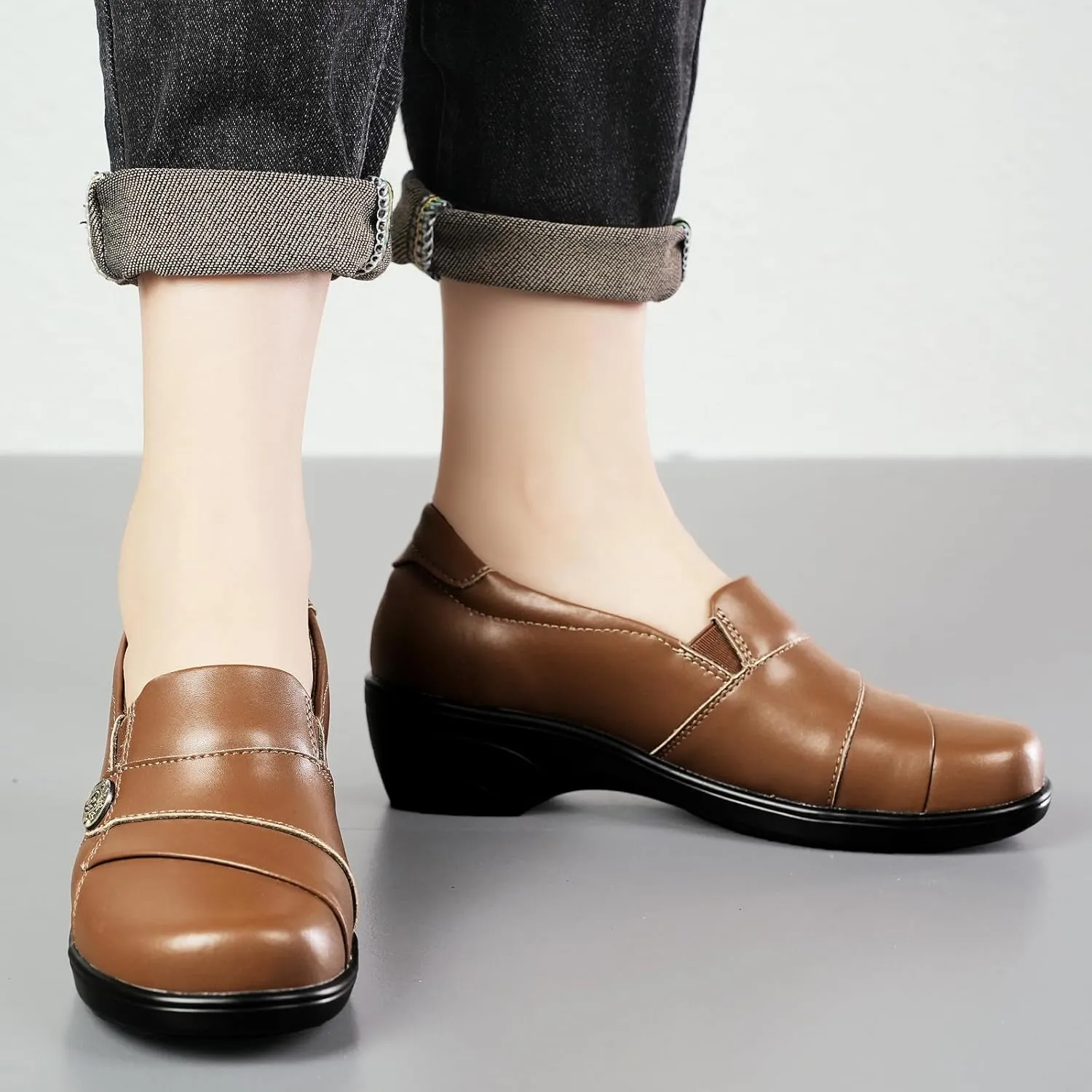 Women's Loafer Comfort Leather Slip On Dress Shoes for Office Business