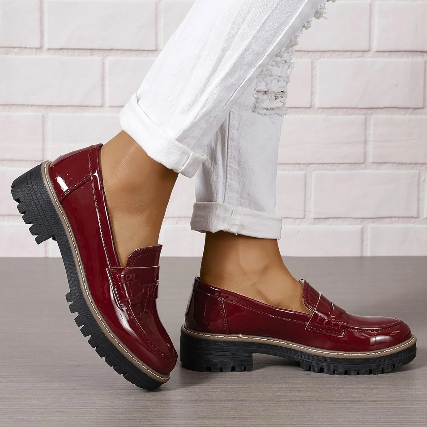 Womens Loafers Comfortable Platform Penny Loafer Chunky Heel Business Casual Dress Shoes 2024 Fashion Patent Leather Women's Loafers & Slip-ons