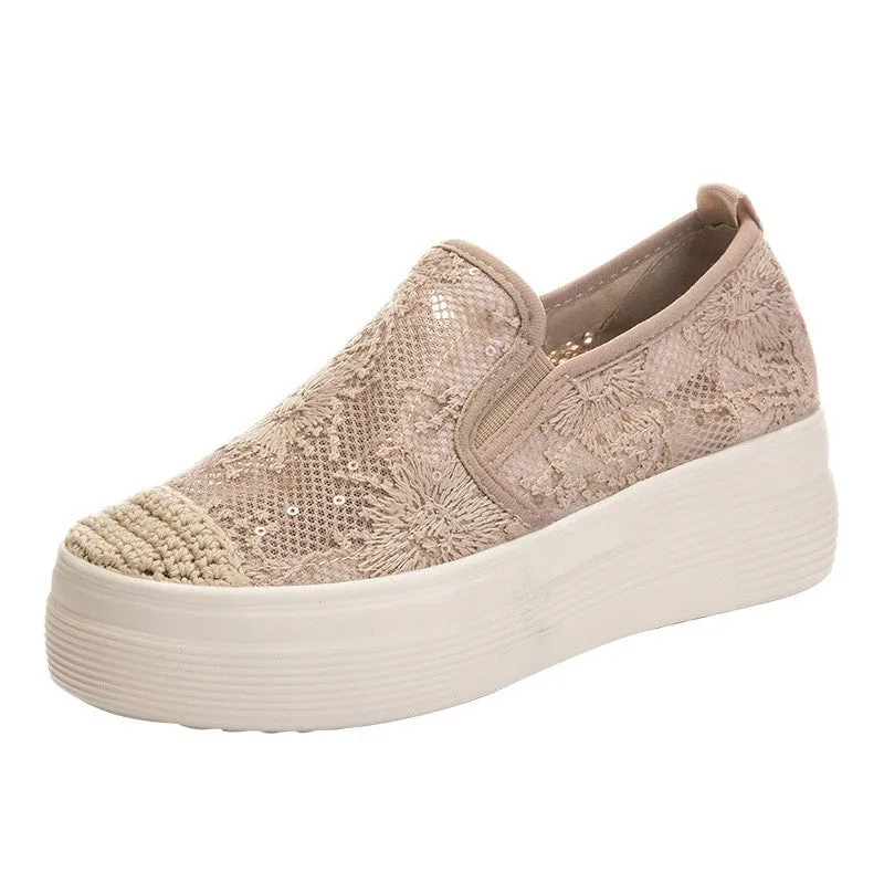 Women's Mesh Breathable Inner Elevated Flat Shoes