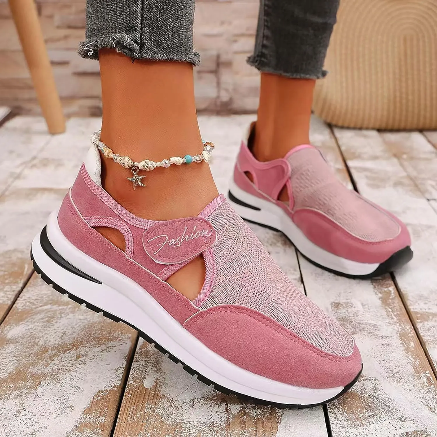 Women's Orthopedic Shoes, Casual Breathable Mesh Flat Sneakers, Low Cut Slip On Casual Summer Fashion Platform Walking Shoes