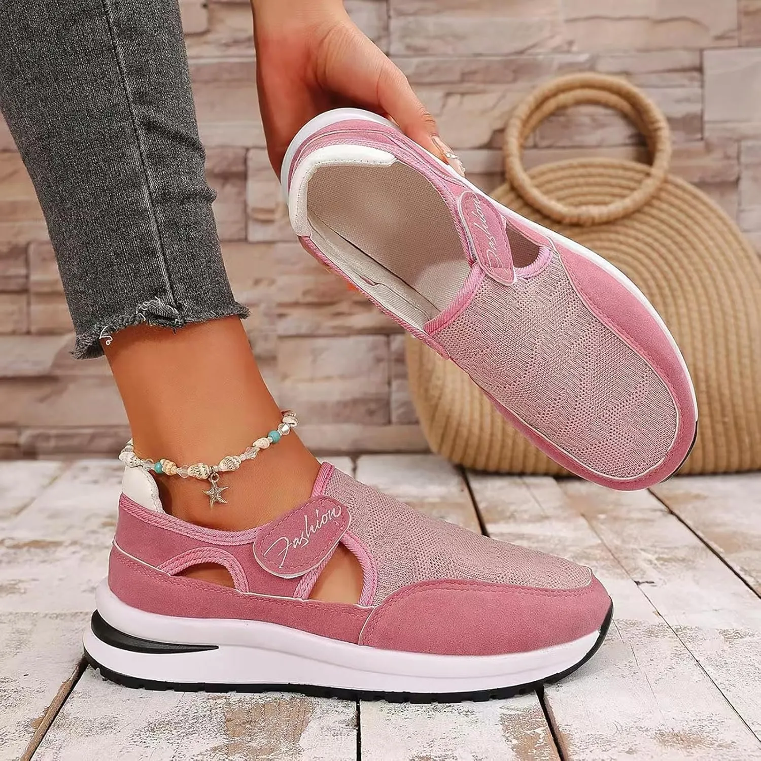 Women's Orthopedic Shoes, Casual Breathable Mesh Flat Sneakers, Low Cut Slip On Casual Summer Fashion Platform Walking Shoes