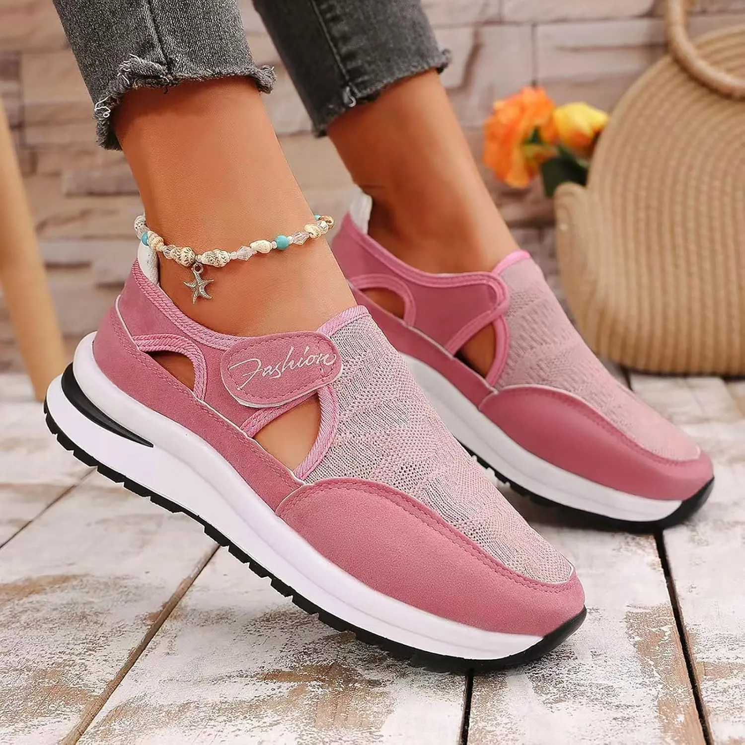 Women's Orthopedic Shoes, Casual Breathable Mesh Flat Sneakers, Low Cut Slip On Casual Summer Fashion Platform Walking Shoes