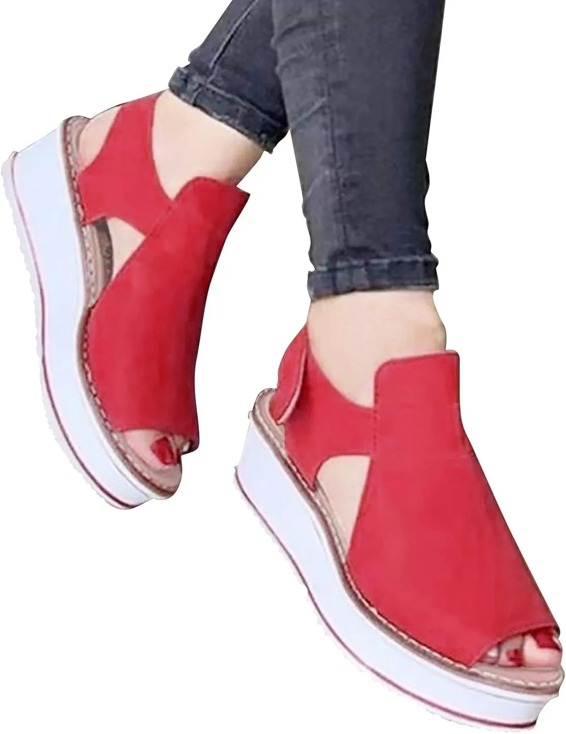 Womens Sandals 2021, Open Toe Fish Mouth Platform Sandals Ankle Strap Beach Shoes Summer Beach Travel Shoes