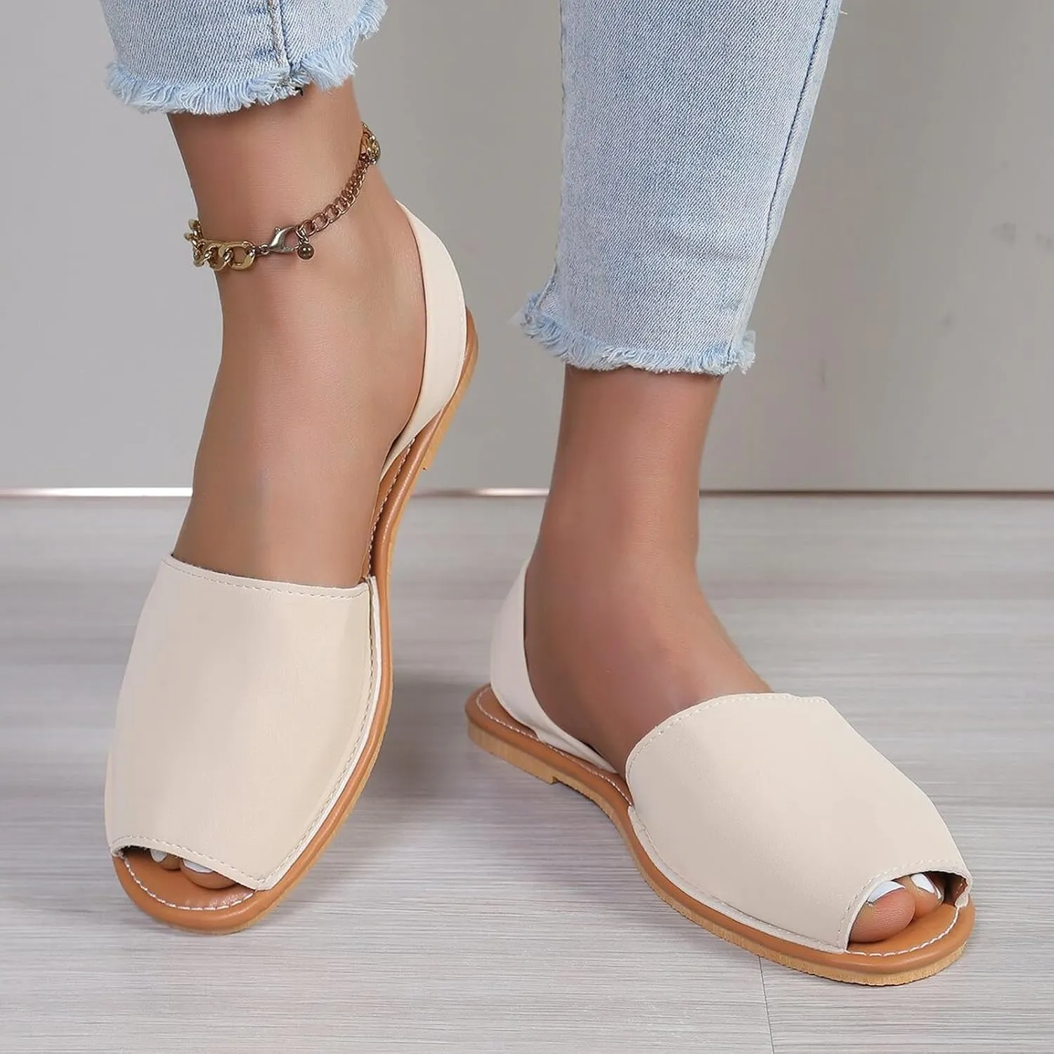 Women's Sandals Ladies Casual Solid Colour Outer Wear Flat Bottom Fish Mouth Footwear Soft Women Sandals Women 9w