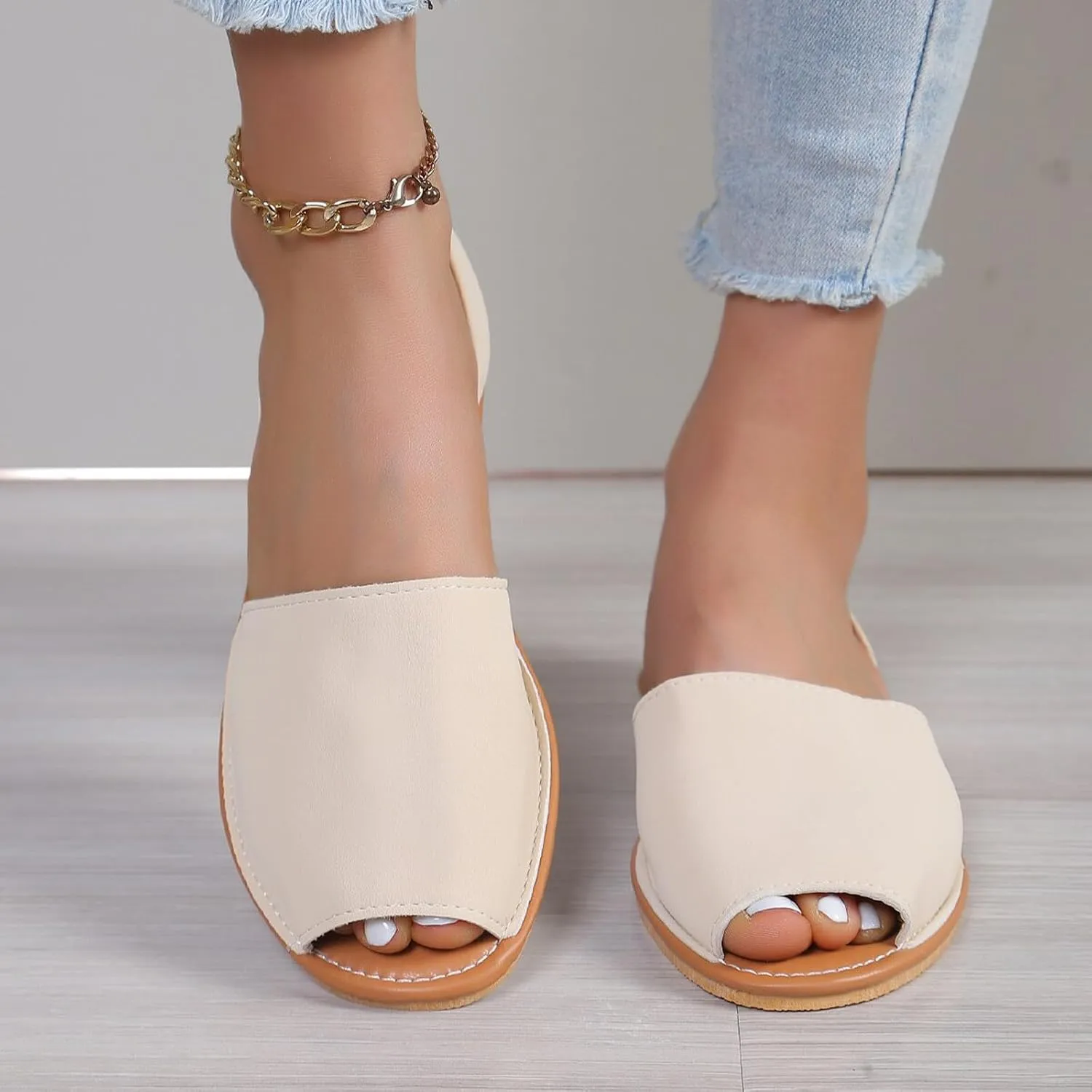 Women's Sandals Ladies Casual Solid Colour Outer Wear Flat Bottom Fish Mouth Footwear Soft Women Sandals Women 9w
