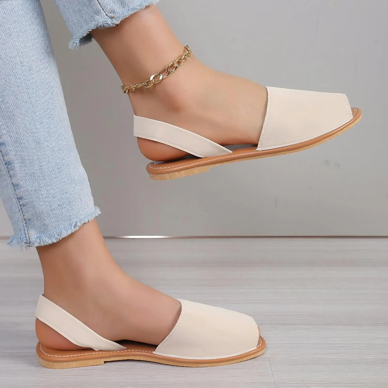 Women's Sandals Ladies Casual Solid Colour Outer Wear Flat Bottom Fish Mouth Footwear Soft Women Sandals Women 9w