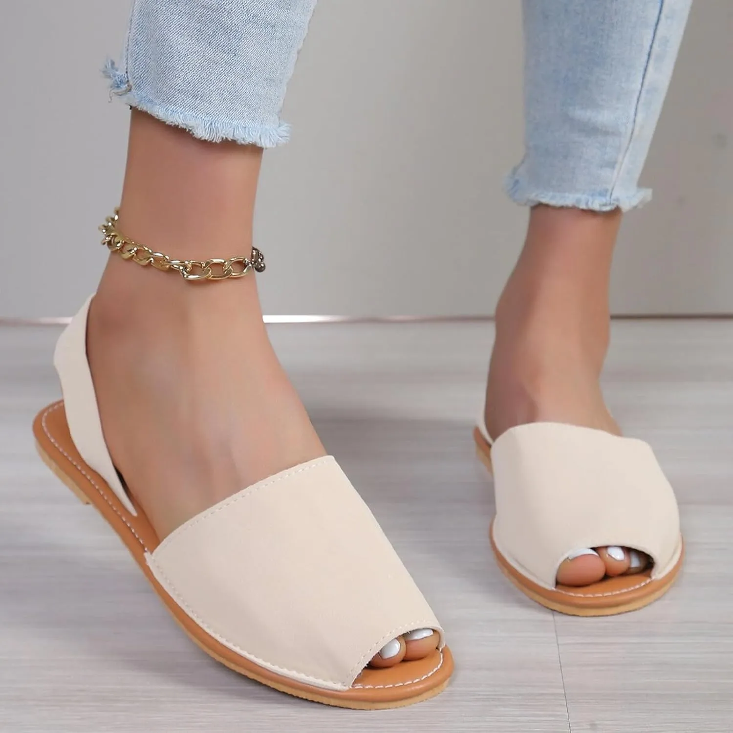 Women's Sandals Ladies Casual Solid Colour Outer Wear Flat Bottom Fish Mouth Footwear Soft Women Sandals Women 9w