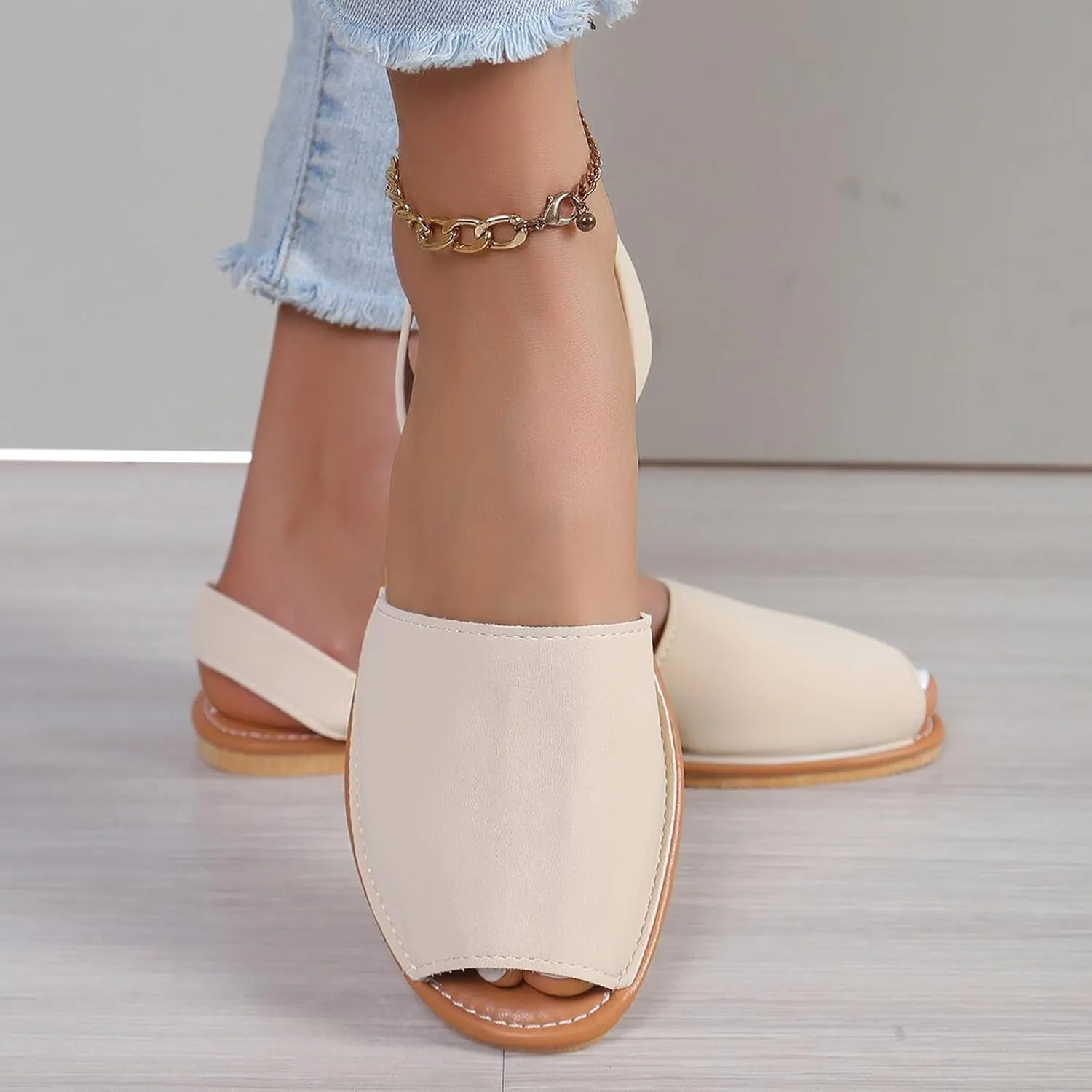 Women's Sandals Ladies Casual Solid Colour Outer Wear Flat Bottom Fish Mouth Footwear Soft Women Sandals Women 9w