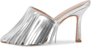 Women's Square Toe Fringed Slides Sandals Slip On Stilettos High Heels