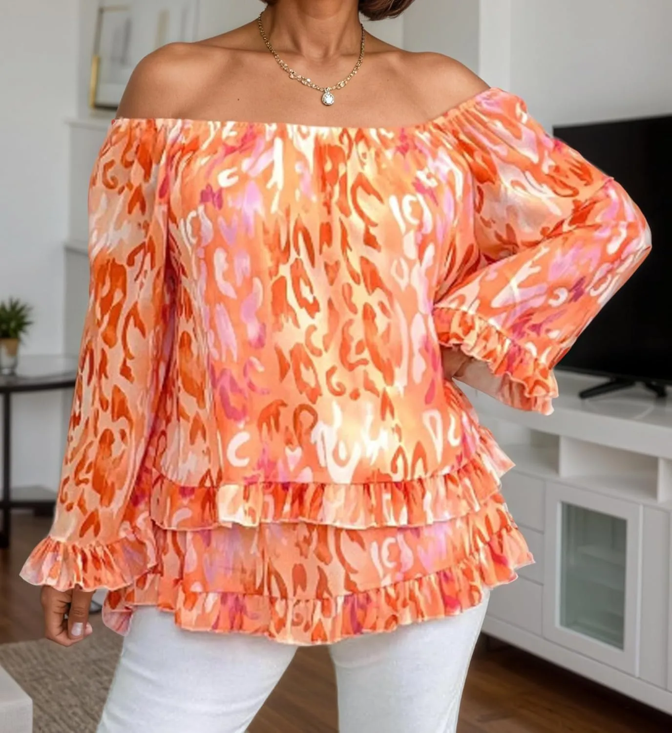 Women's Summer Off Shoulder Tops Ruffled Long Sleeve Boho Floral Print Blouse Shirts Blouses