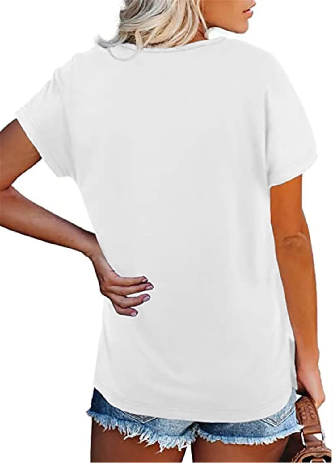 Women's Summer V-Neck Slim T-Shirt Loose Cotton Short Sleeve Tops Casual Urban Style