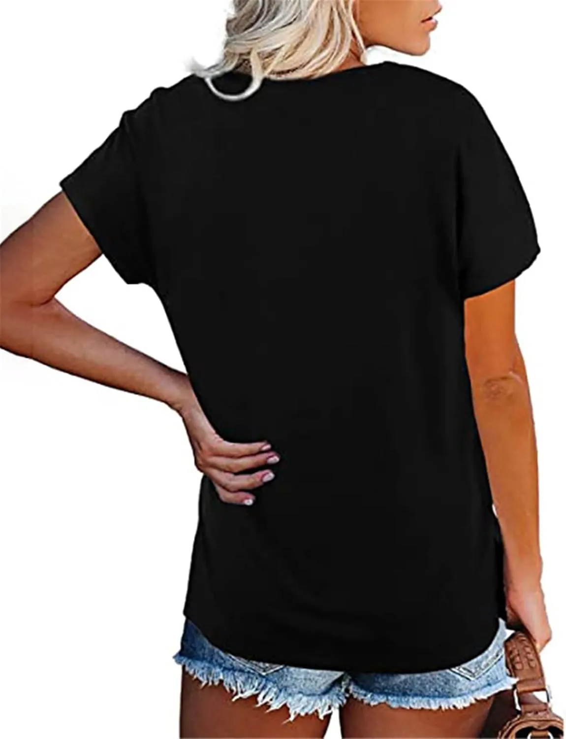 Women's Summer V-Neck Slim T-Shirt Loose Cotton Short Sleeve Tops Casual Urban Style