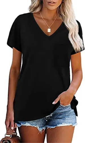 Women's Summer V-Neck Slim T-Shirt Loose Cotton Short Sleeve Tops Casual Urban Style