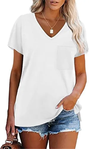 Women's Summer V-Neck Slim T-Shirt Loose Cotton Short Sleeve Tops Casual Urban Style