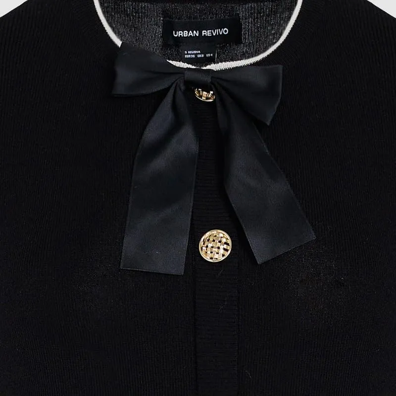 Women's Sweater Dress Long Sleeve Knitted Dresses Button Down Mini Bow Tie Casual Dress Fall Winter Spring