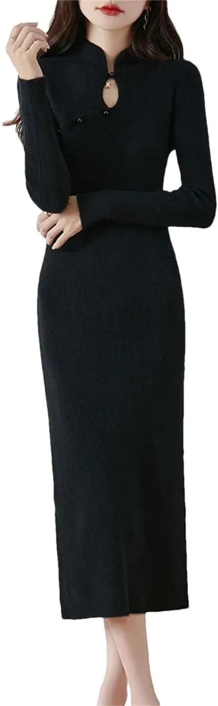 Women’S Wool Dress Slim Cashmere Sweater Merino Wool Knitwear Pullover Vintage Sweater Dresses