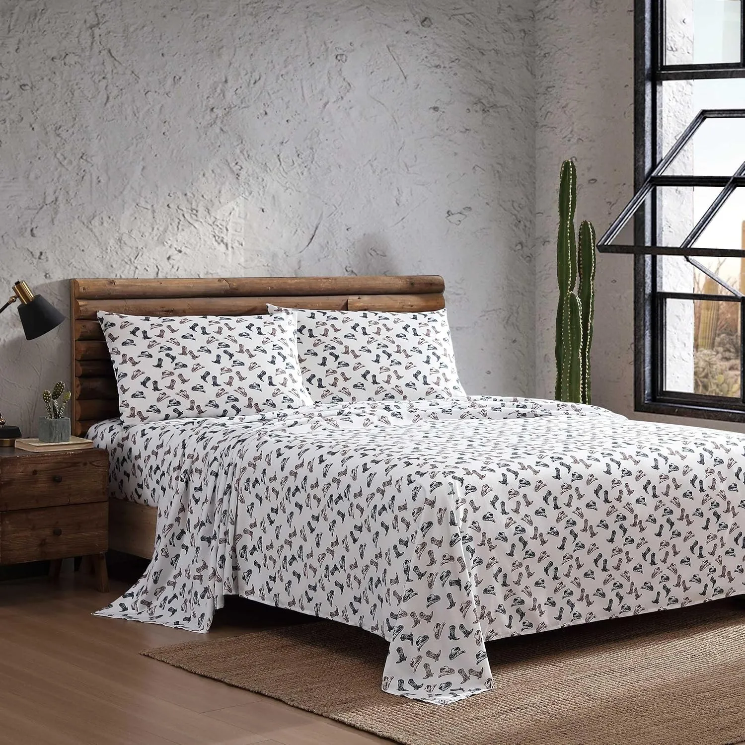 Wrangler - Sheet Set, Breathable & Wrinkle Resistant Bedding, Includes Matching Sham & Pillowcases, Yellowstone Inspired Bed Sheets, Ideal Dorm Essentials (Boots N Hats Black, Queen)