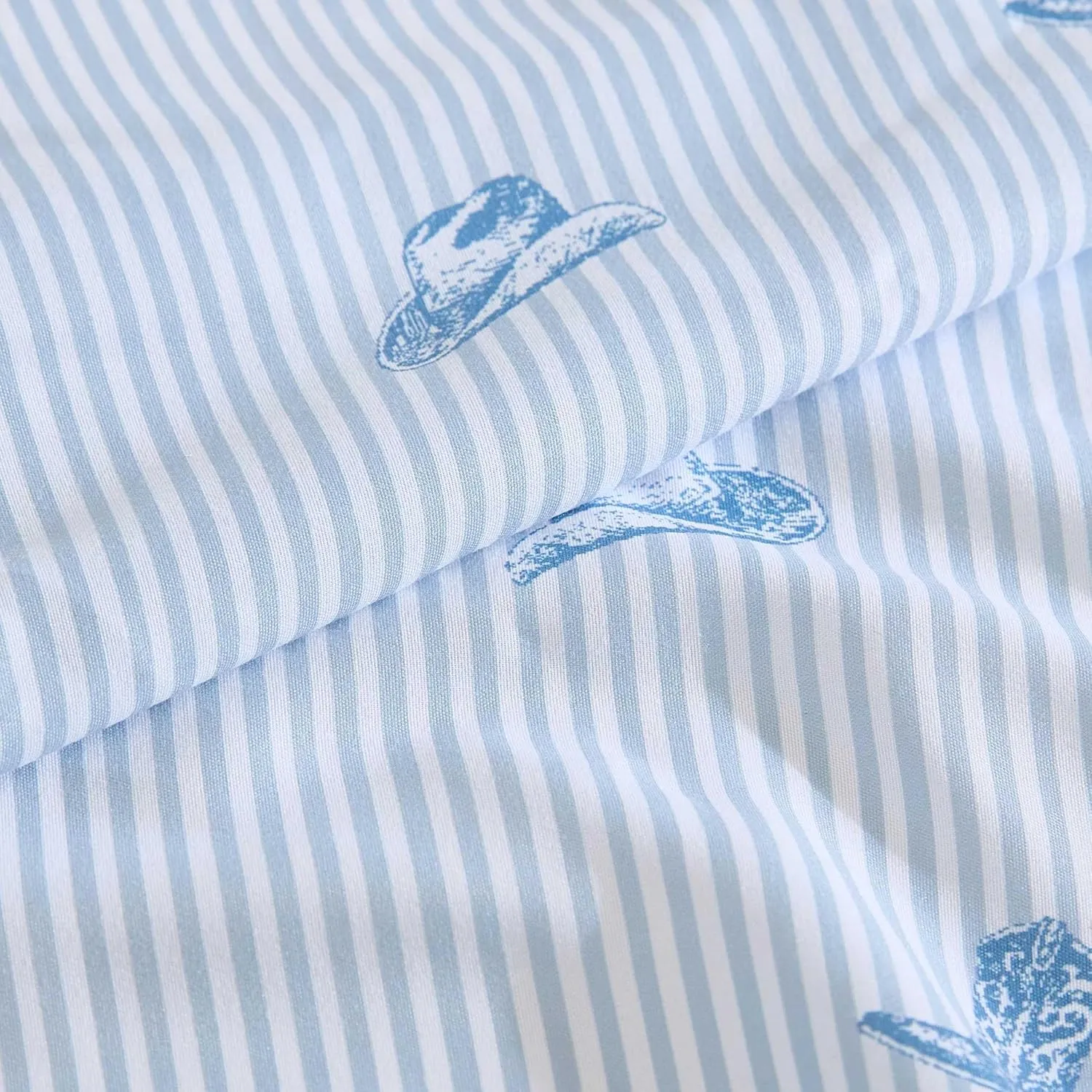 Wrangler - Sheet Set, Breathable & Wrinkle Resistant Bedding with Matching Pillowcase, Yellowstone Inspired, Fully Elasticized (Cowboy Pinstripe Blue, Queen)