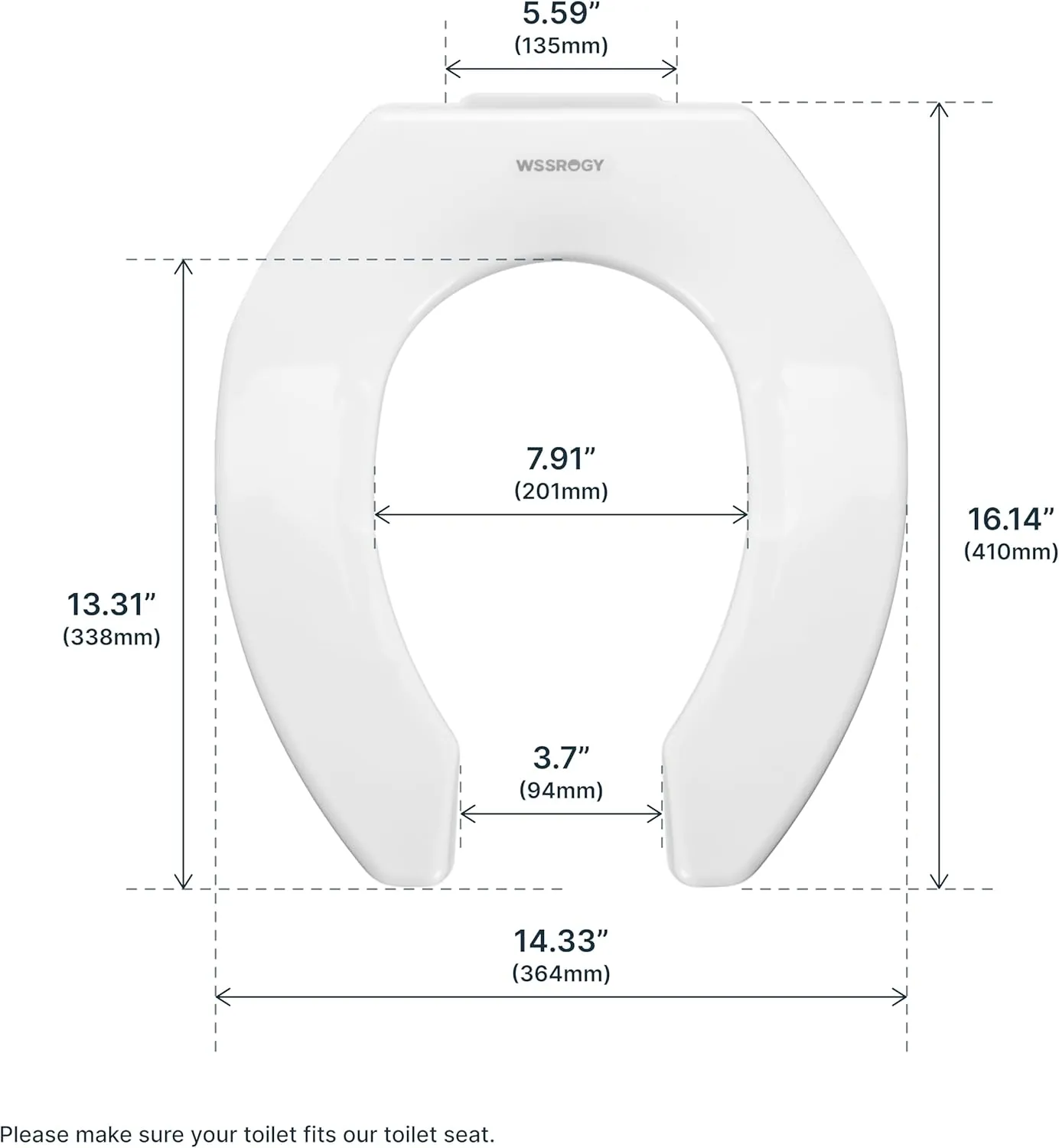 WSSROGY Commercial Round Plastics White Toilet Seat Front Open, Heavy-Duty up to 550lbs,Grip-Tight Bumpers, Quiet-Close Seat, Quick-Attach Hardware for Easy Clean